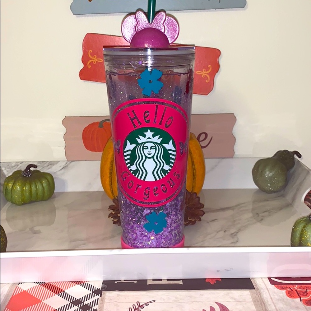 {SOLD}Starbucks “Hello Gorgeous “ glitter tumbler